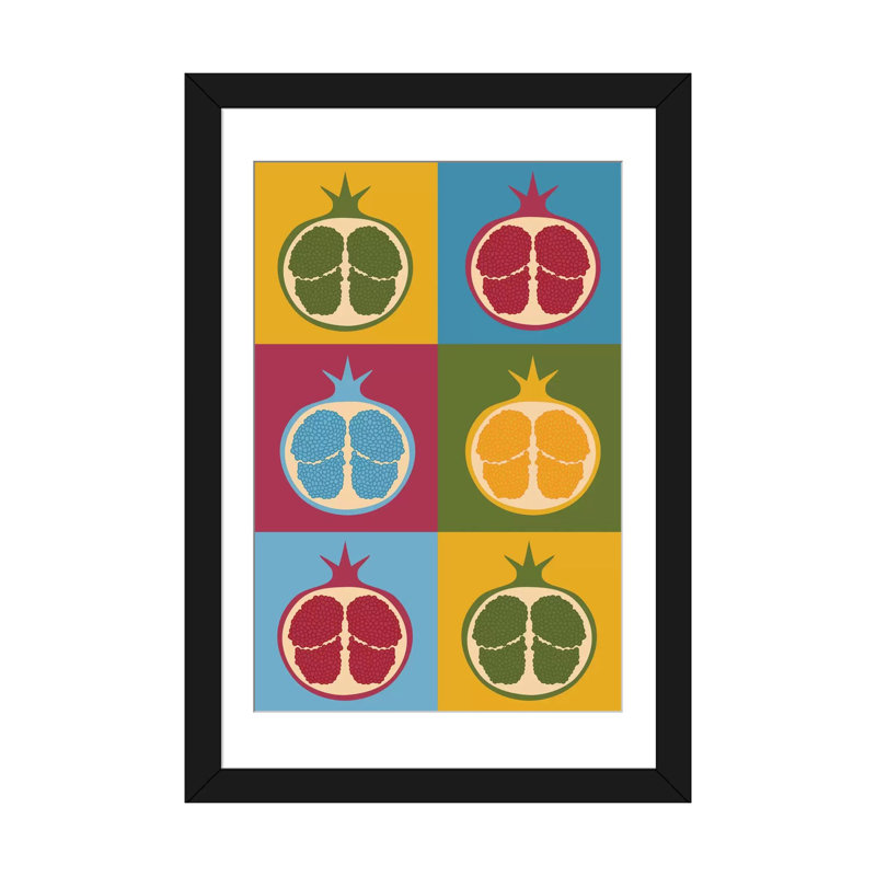 «Pomegranate» par Flatowl - impression sur toile tendue, H 32 po x l 24 po x P 1 po, Papier beaux-arts encadré noir, Blanc