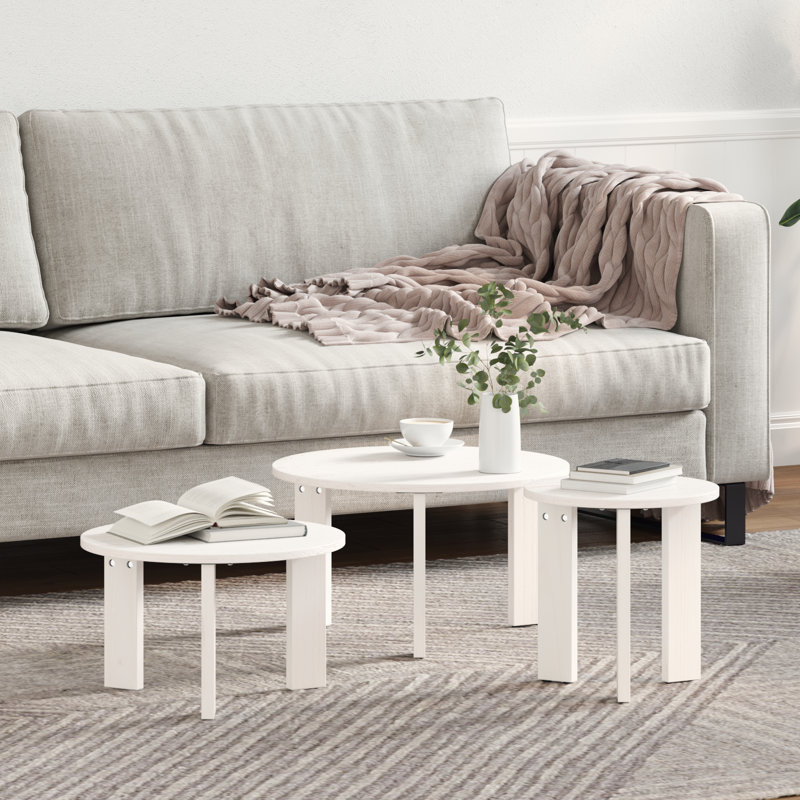 Coffee Table Solid pine wood Rustic Pine Furniture Round Nesting, White