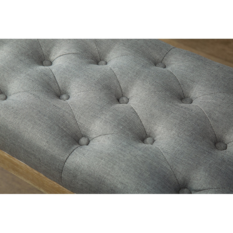 Habit Solid Wood Button Tufted Dining Bench, Gray, Natural