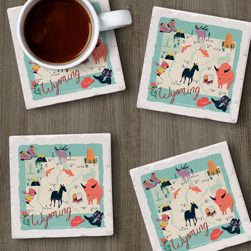 Ensemble de 4 sous-verres en pierre roulée Wyoming Home State