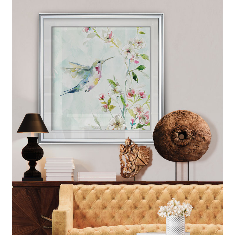 Colibri III - reproduction d'art sur toile tendue, H 37 po x l 37 po x P 1,5 po, Cadre argenté