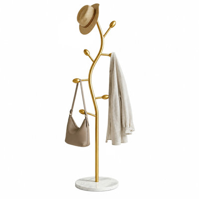 Metal Coat Rack Freestanding, Heavy Duty Coat tree 7 Hook For Bedroom, Living Room, Entryway, Marble base