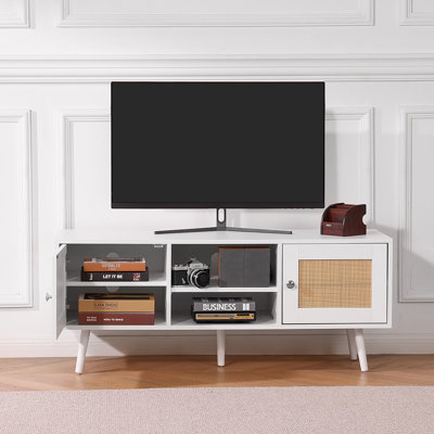 Meuble télé en rotin Daileny, meuble télé Boho pour téléviseur de 55 po