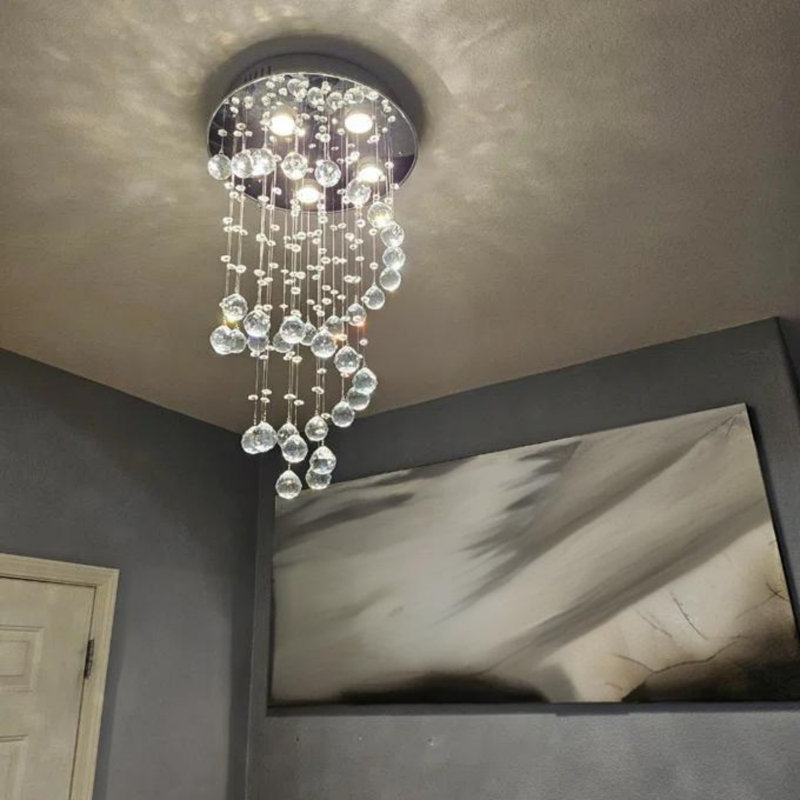 5-Light Dimmable Raindrop Crystal Flush Mount