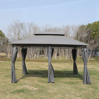 Pavillon de jardin extérieur 13 x 10 pi, double toit ventilé et parois latérales détachables, gris