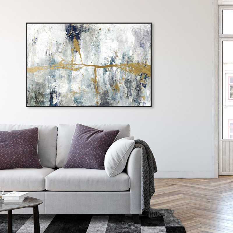 Abstract Ocean Divide - Impression sur toile, H 36 po x l 54 po, Cadre flottant noir