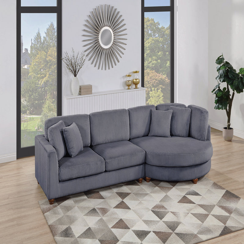 Ensemble de canapé modulaire contemporain 2 pièces en tissu velours côtelé gris foncé Laf