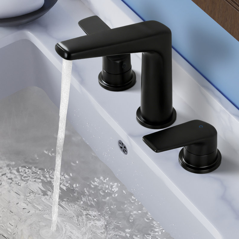 Topcraft Dual-Handle Wide-Spout Bathroom Faucet With Pop-Up Drain, Matte Black