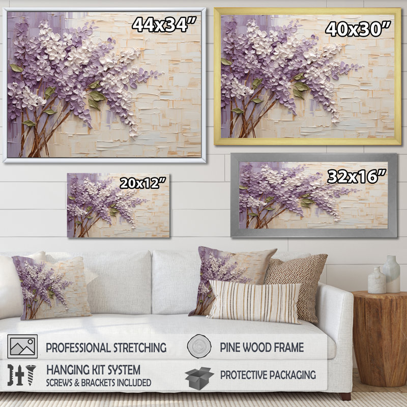 «Blooming Lilac Melody V», reproduction sur toile, Cadre simple noir, H 34 po x l 44 po x P 1,5 po