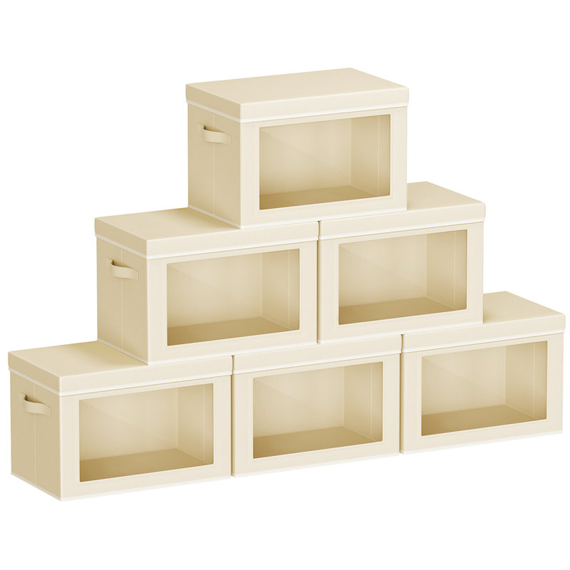 Grands bacs de rangement avec couvercles - cubes de rangement en tissu avec fenêtre, bacs pliables pour les vêtements, grands paniers pour chambre à coucher, dortoir, bureau, paquet de 6