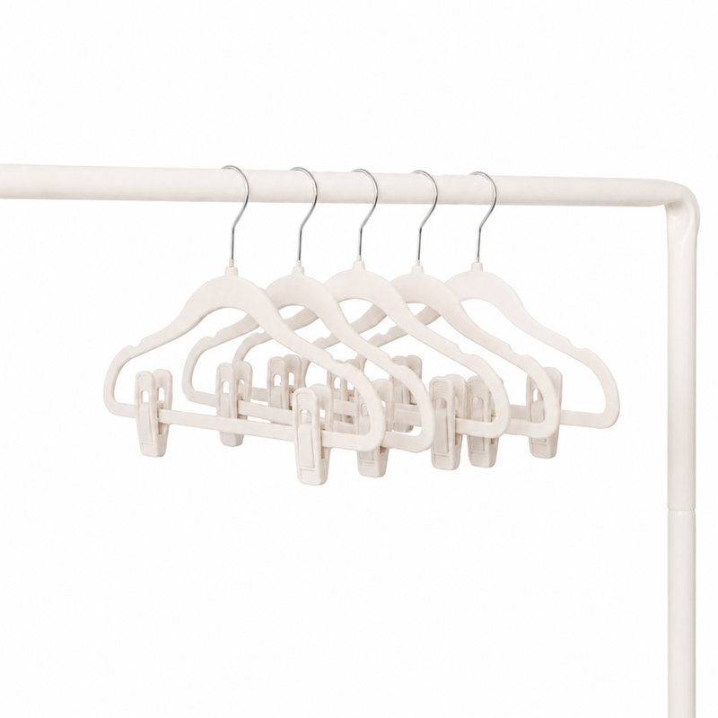Cintres anti-dérapants en velours pour bébé 3 pousses - paquet de 30 avec 10 pinces - crème