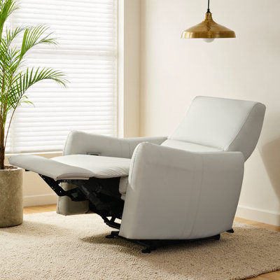 Lunavera Wall-Hugger Power Recliner Chair for Small Spaces, 32" Wide PU Leather Electric Recliner w/ USB-C Port