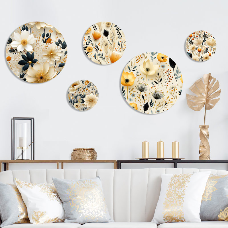 Amine - Ensemble d'art mural rond floral bohémien de 5