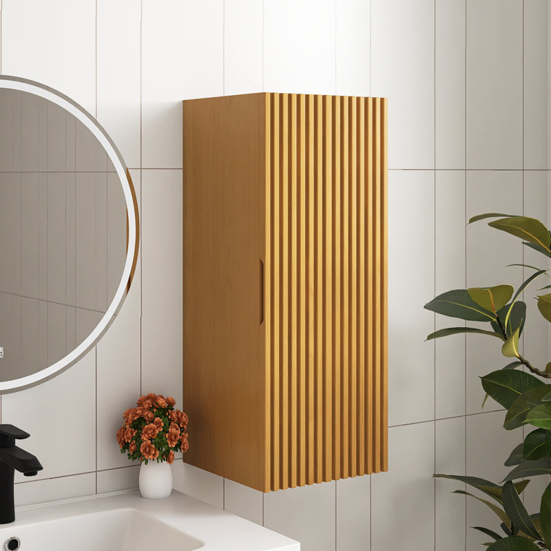 30" H Wall-Mounted Floating Bathroom Vanity Side Cabinet With A Door And A Shelf, Natural Walnut