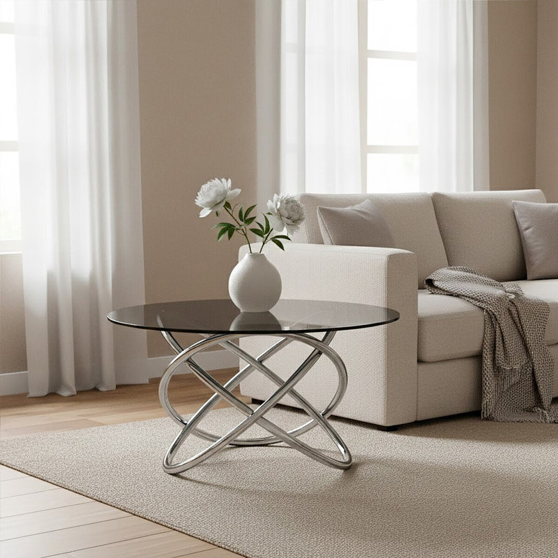 Glass Top Abstract End Table, Smoke