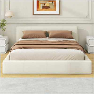 Lit tapissier beige élégant