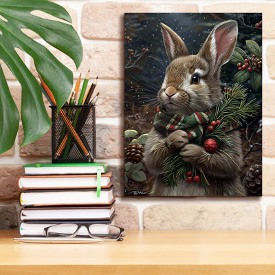 Art mural sur toile The Holiday Aisle® «Christmas Rabbit With Scarf» par Momart