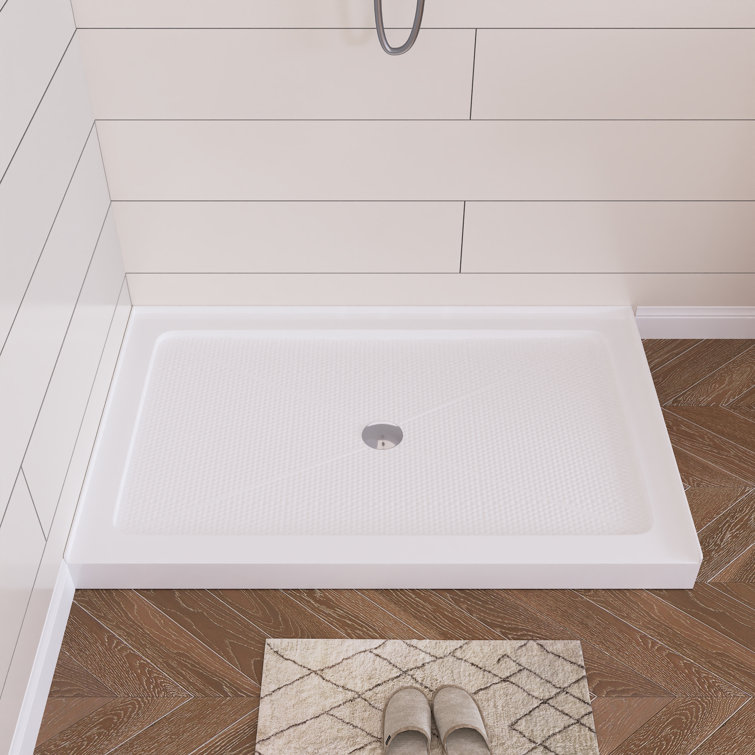 DeerValley Shower Base in White with Single Threshold and Center Drain, Non-slip Design
