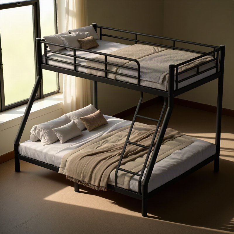Lit superposé simple TG au-dessus de grand lit simple pour les adolescents et les adultes, peu encombrant / sans bruit de sommier, tube rond, noir