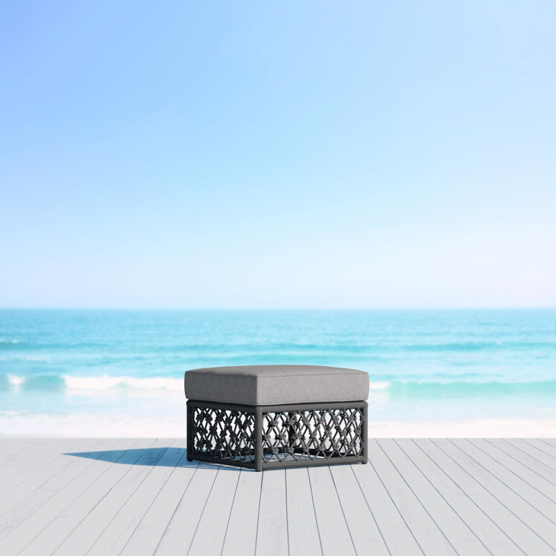 Amelia Outdoor Ottoman with Cushion, Matte Charcoal Frame/Fog Cushion