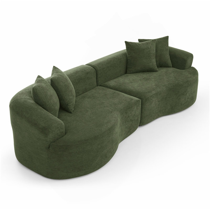 Canapé modulaire courbé à 4 places Modern Cloud, canapé de salon à compression minimaliste, sans assemblage requis, chenille, vert