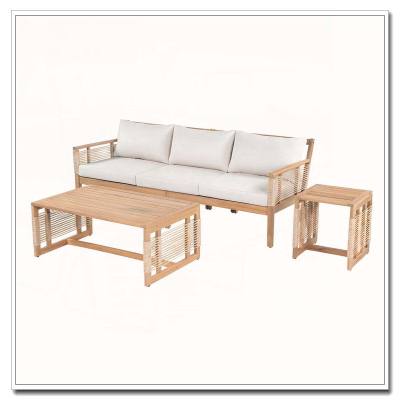Ensemble de canapé d'extérieur en bois d'acacia 3 places avec 2 tables basses