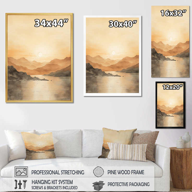 «Bold Sunset Coastal Horizon II», reproduction sur toile, Cadre photo noir simple, H 32 po x l 16 po x P 1 po