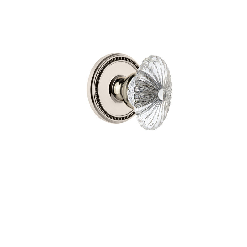 Rosette Grandeur Soleil avec bouton de porte en cristal bourgogne, 2 3/4", Nickel poli