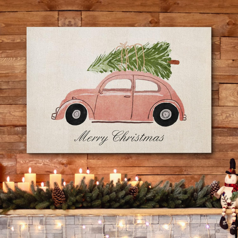 Merry Christmas Tree, rétro, voiture, célébrations et fêtes, décor, illustrations, art moderne, chaleureux, Toile tendue