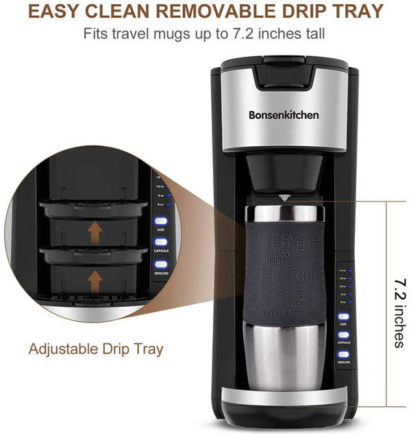 Mixpresso Single Serve Coffee Brewer K-Cup Pods Compatible & Ground Coffee  30oz Compact Coffee Maker Single Serve, 5 Brew Sizes Up To 14Oz Fits Travel