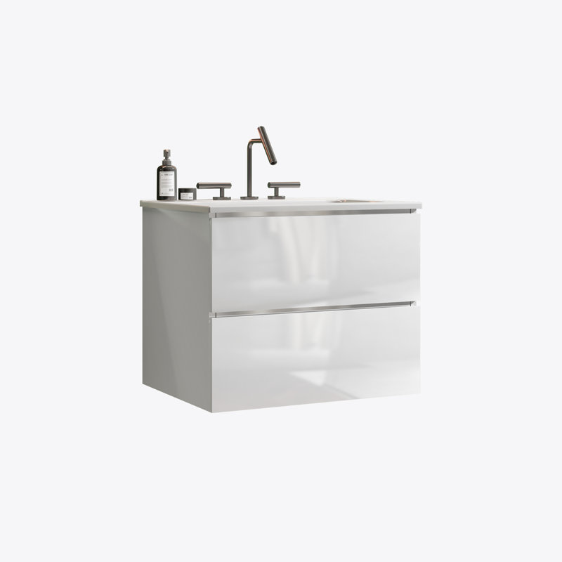 Meuble-lavabo mural 24 po avec lavabo en céramique, Blanc brillant