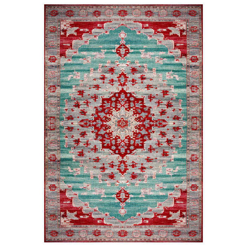 Gulustan Blue Red Oriental Machine Printed Cotton Polyester Area Rug, Runner 5'3" x 11'6"