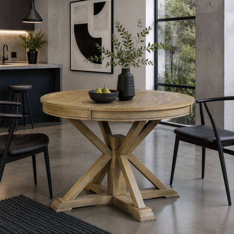 Table de salle à manger extensible rétro avec rallonge de 12 po pour salle à manger et salon (bois naturel délavé)