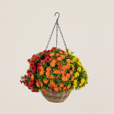 22 po Panier suspendu en forme de marguerite artificielle d'automne résistant aux rayons UV (intérieur / extérieur)