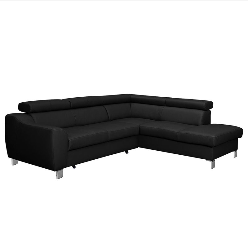 Avaiya Leather Corner Sofa with Sleeping Function and Storage, Yes, Right Hand Facing, Black