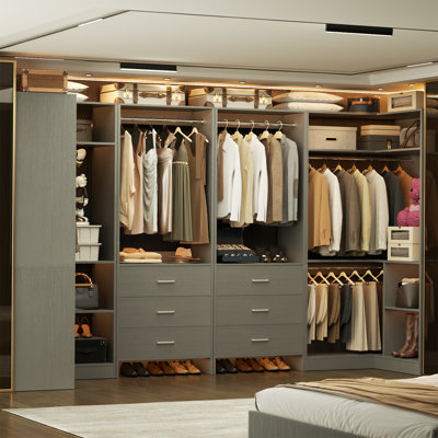  112.5" Closet System with Wooden Drawers and Hanging Rods