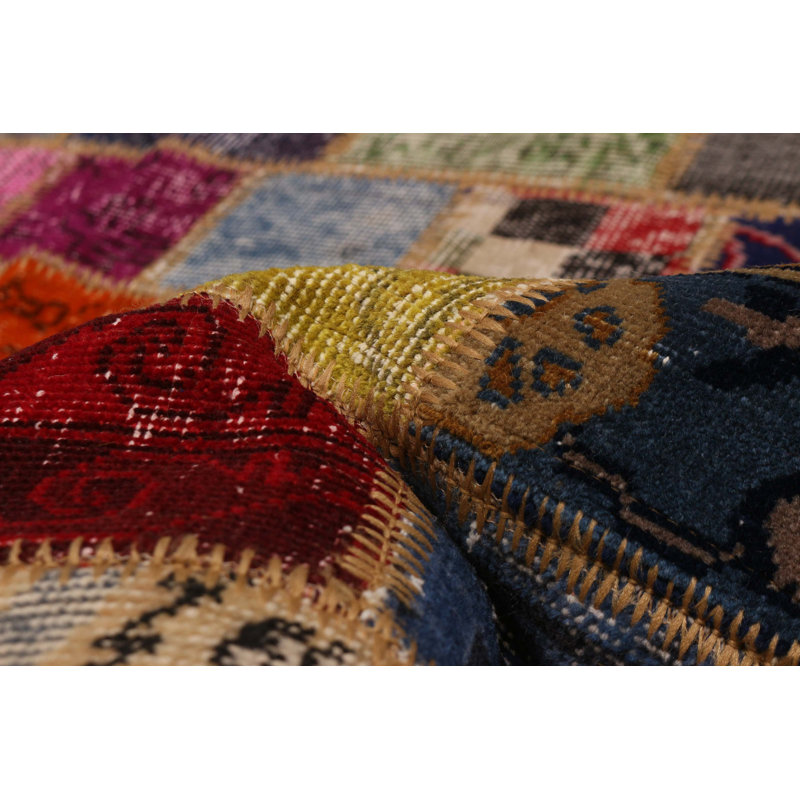 Hand-knotted Color Transition Patchwork Multi Color Wool Rug 6'9" x 9'8"