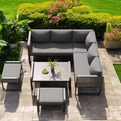 Outdoor Conversation Sets Rattan Furniture Set For 6-7 People With Galvanised Iron Frame