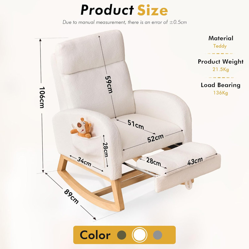 Nursing Rocking Chairs for Adults, Teddy Nursery Rocking Chair, Ivory