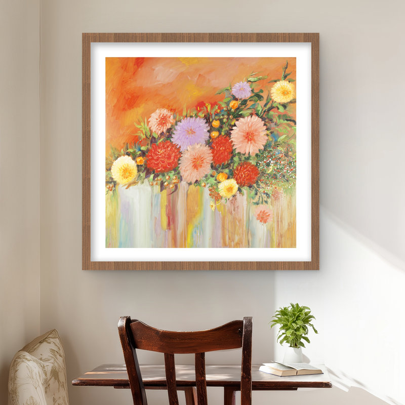 Fleurs colorées abstraites - Impression florale romantique encadrée, H 24 po x l 24 po