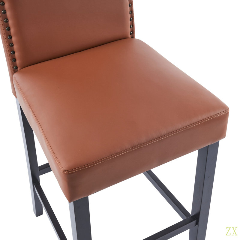 Ensemble de 2 tabourets de bar rembourrés pour îlot de cuisine avec pieds en bois d'hévéa et similicuir avec capacité de poids de 300 lb