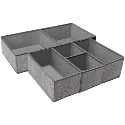 6 bacs de rangement pliables gris pour sous-vêtements