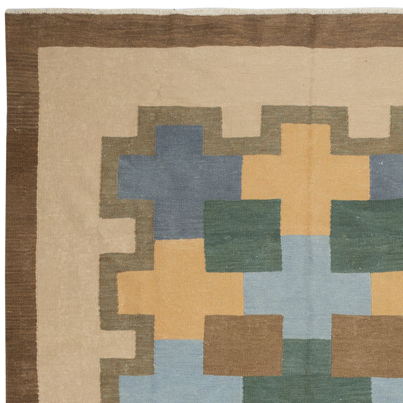 Tapis kilim tissé à la main de style scandinave moderne 8 x 10 pi «Flat Weave» avec motifs géométriques, 100% laine