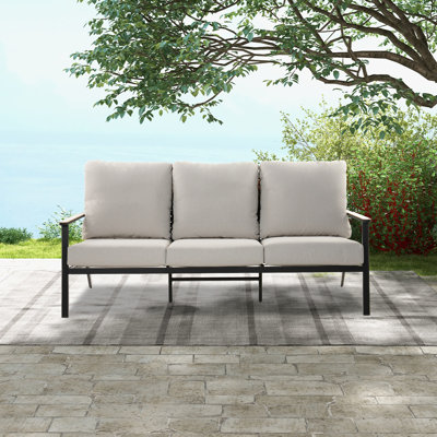 Tansi 3 Person Steel Sofa With Faux Leather Wicker