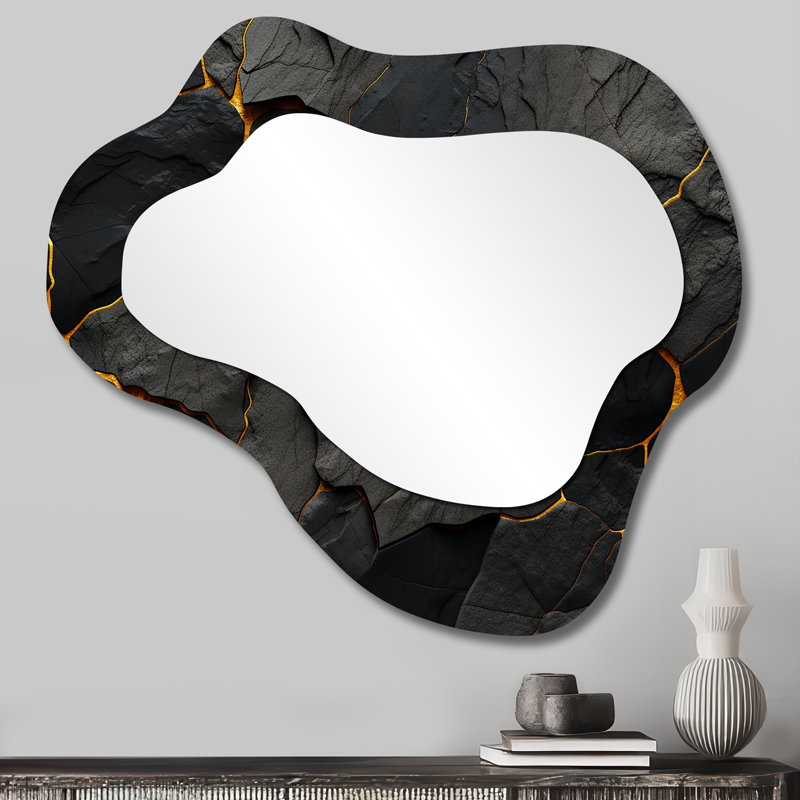volcano Volcanic Veins - Volcano Asymmetrical Decorative Mirror, Traditional Freeform Wall Mirror, Printed Metal Art