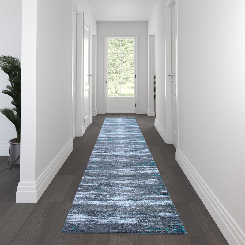 Collection Clifton, espace turquoise abstrait, Tapis de couloir 3 pi x 16 pi
