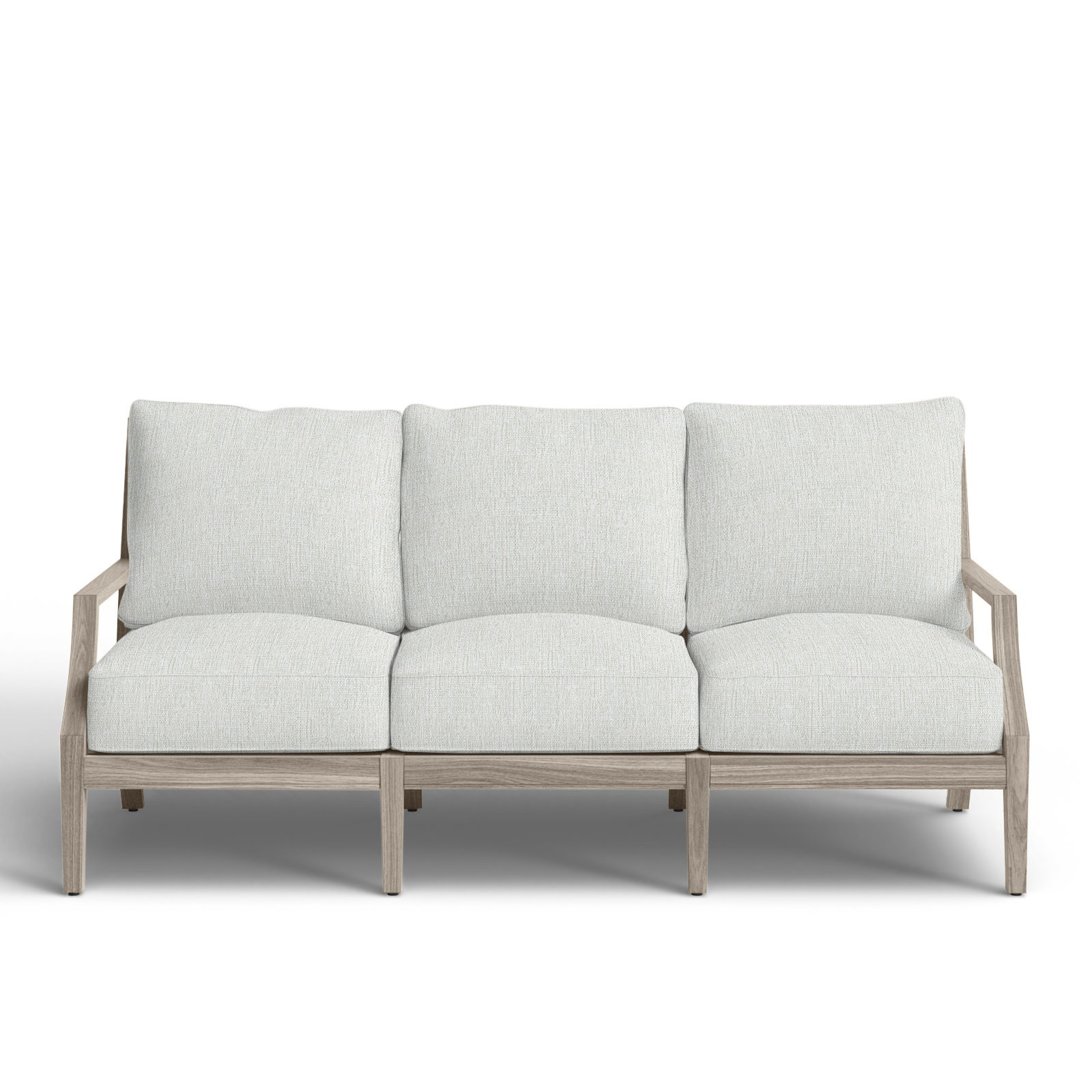 Haley Teak Patio Sofa with Cushions, Oyster Teak, No welt + Standard fill, Perigold Play Jungle