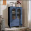 Display Cabinet with Ribbed Glass Doors, 2 Drawers and Adjustable Shelf-2021738387