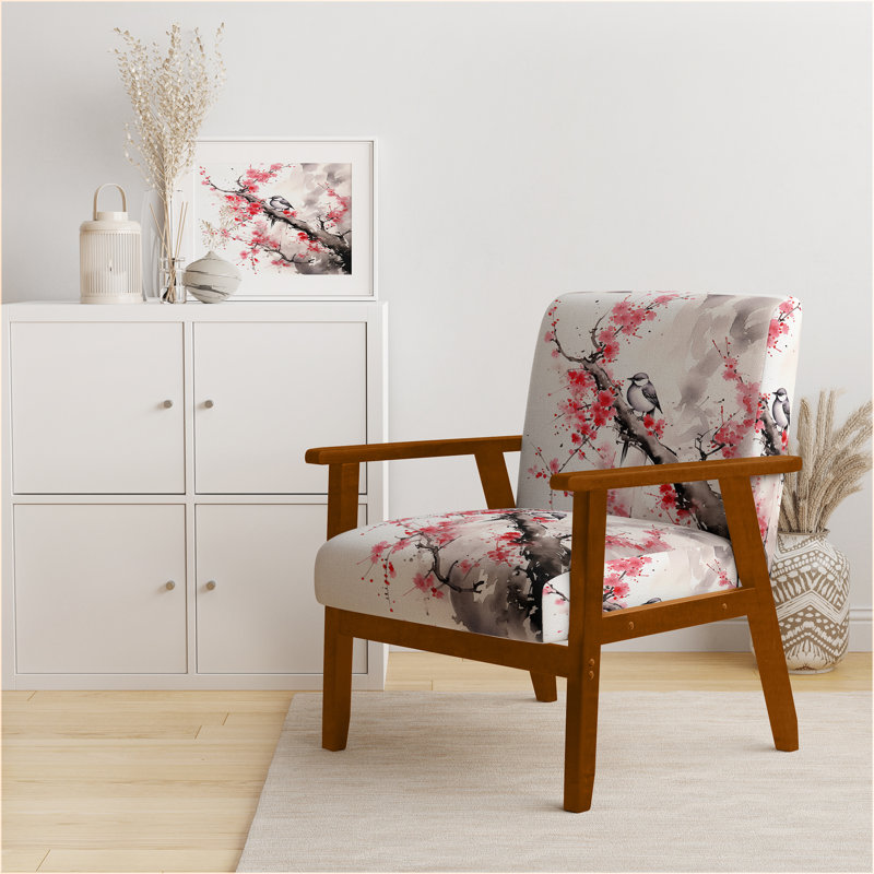 Chaise d'appoint rembourrée japonaise, Accoudoirs carrés bruns
