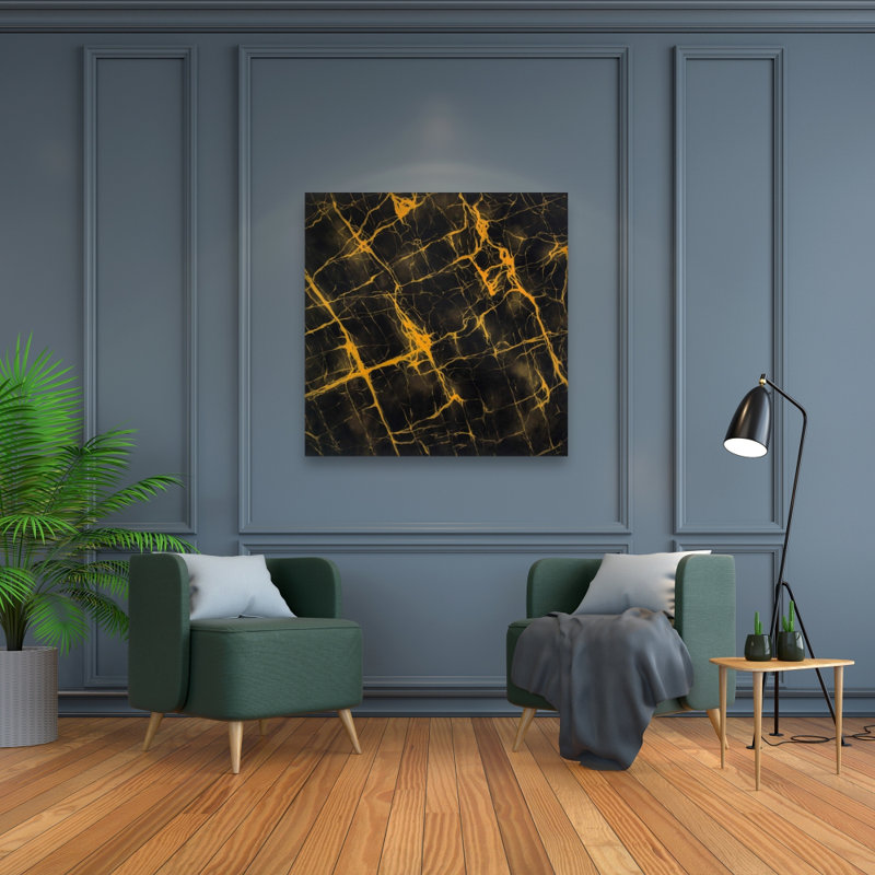 Toile marbrée noire et dorée | Décoration industrielle à motif industriel, H 36 po x l 36 po